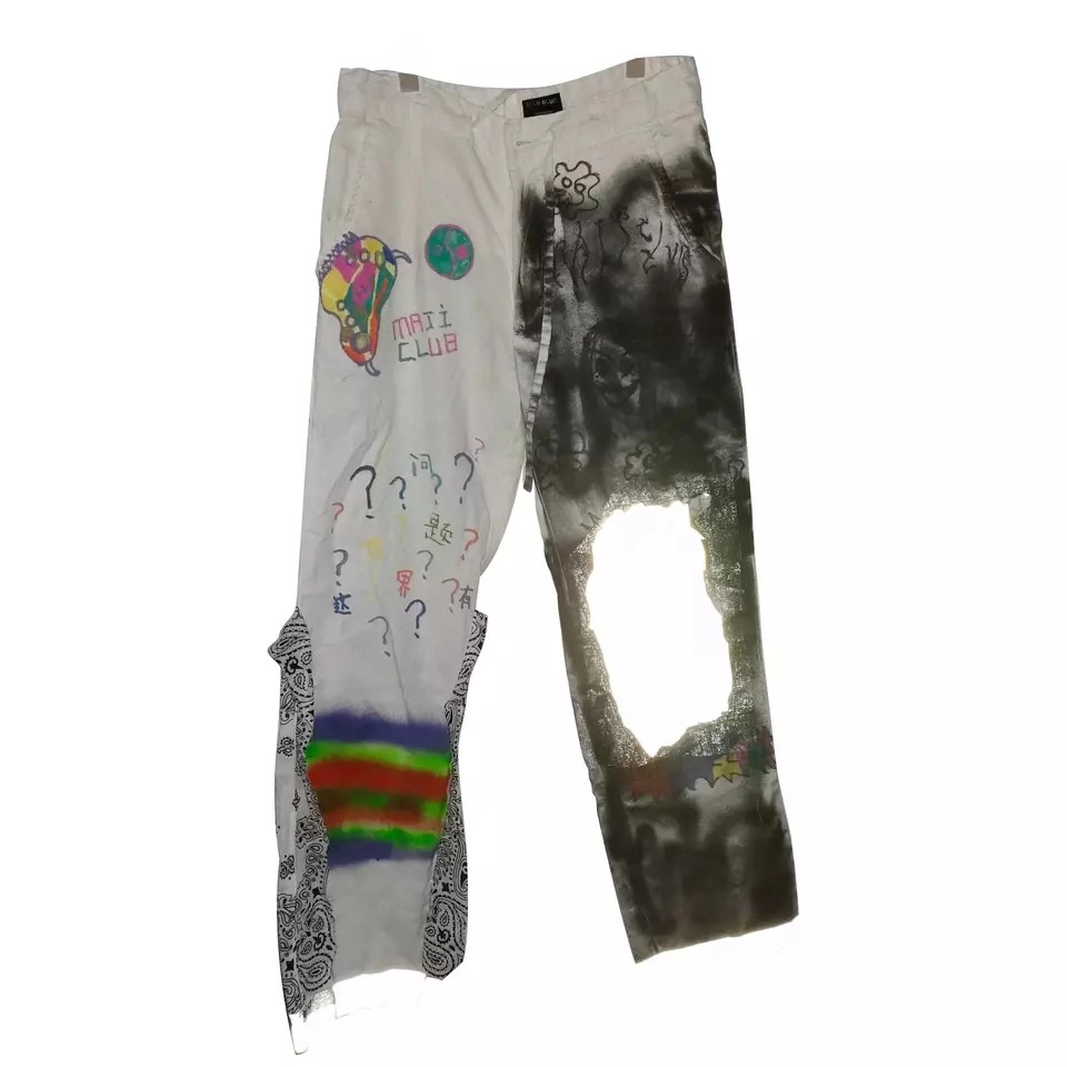 「Rabbit.b」黑洞奇怪物闪光3M反光腰花果拼接毛边长裤MAJICLUB
