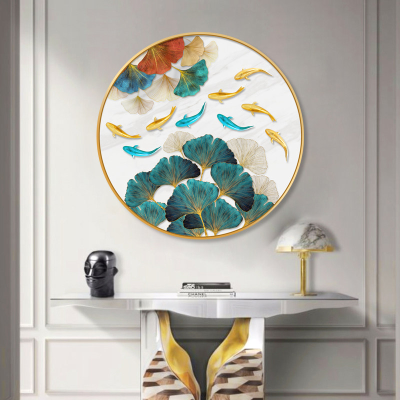 钻石带框圆形2021满钻新款银杏叶九鱼5d贴钻画钻石绣