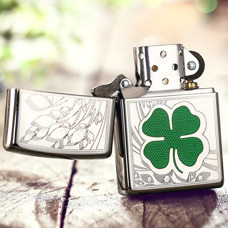 zippo打火机正版原装景点镜面雕花幸运四叶草24699zippo