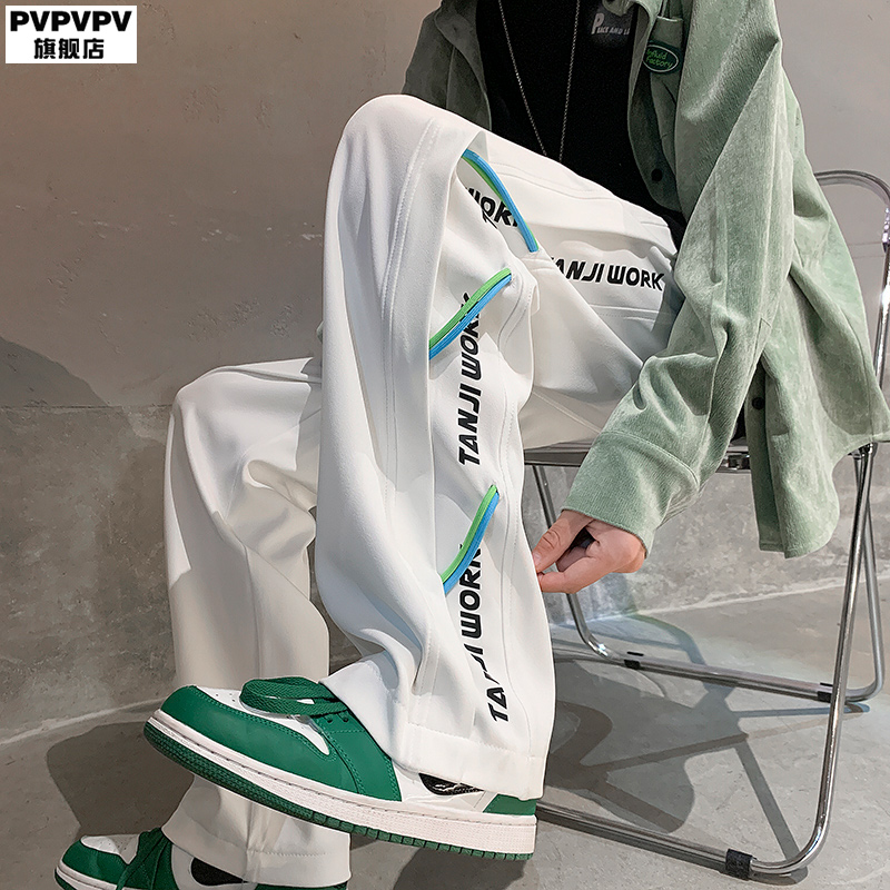 冰丝裤子潮牌男孩夏季薄款短裤直筒宽松垂感ins高街运动休闲九分