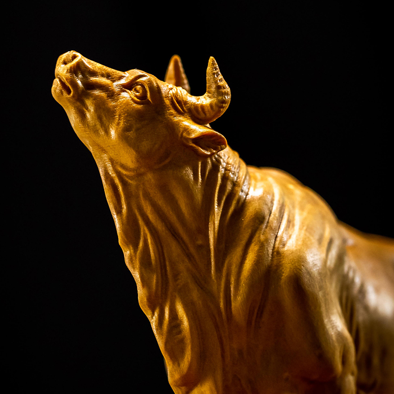 黄杨木雕手把实木动物生肖牛气冲天家居客厅木雕