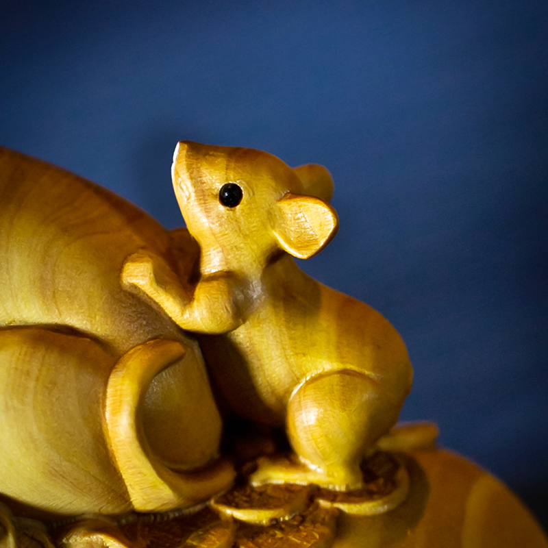 木雕年代手把把玩家居装饰老鼠招财数钱木雕