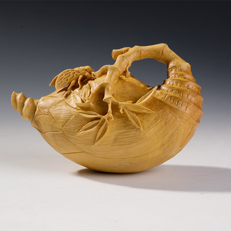 摆件蝉纽竹笋乐清黄杨木纯手工工艺礼品手把木雕