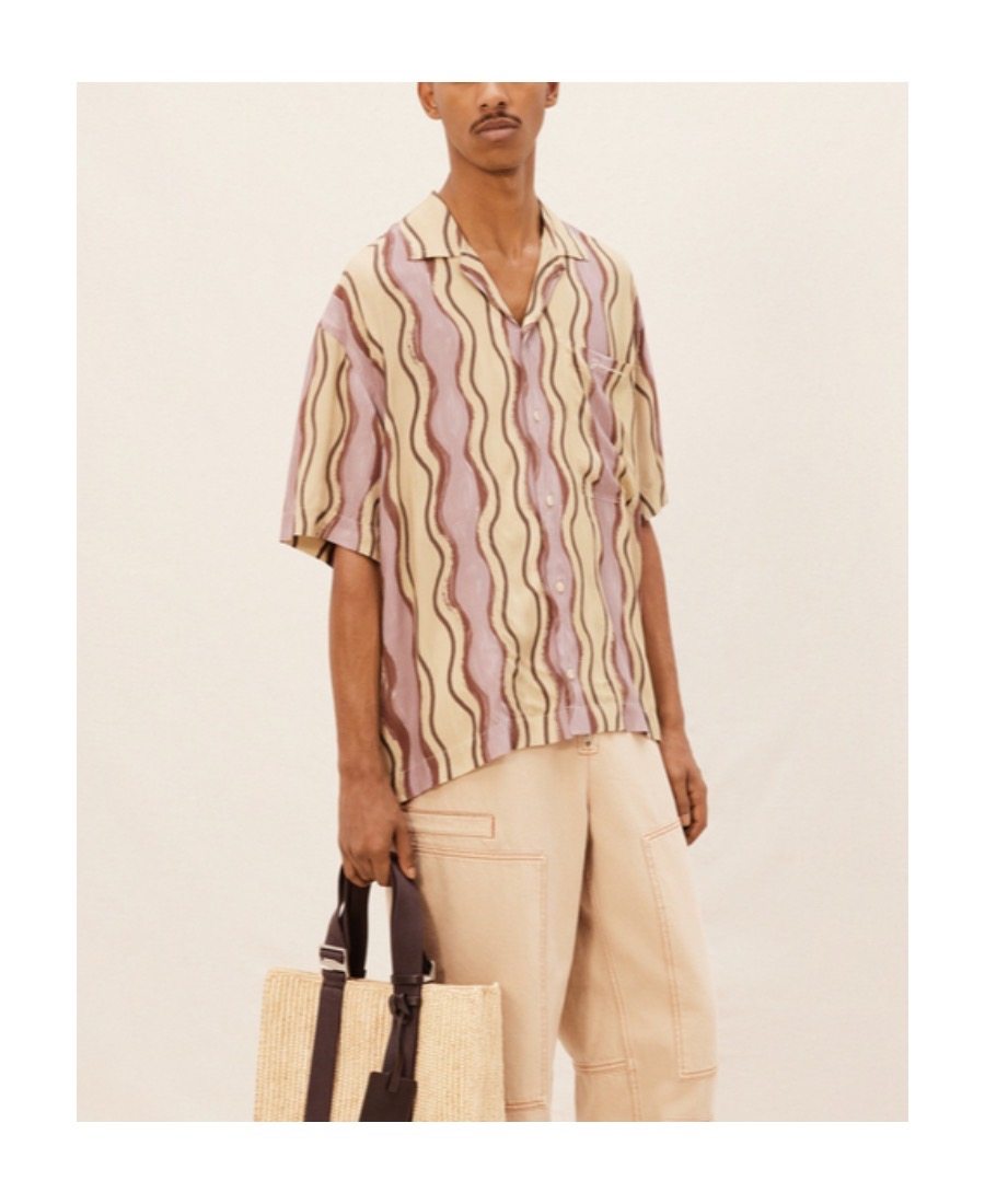 jacquemus 复古感老钱风 23ss 波浪条纹印花宽松古巴领衬衫 衬衣