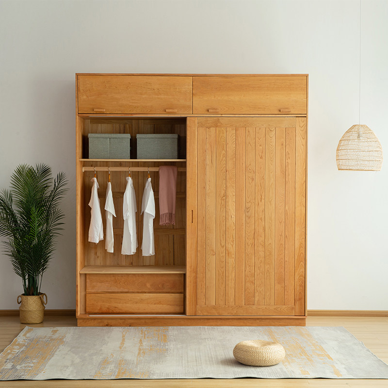 储物柜衣柜北欧实木原木樱桃桃木大衣衣橱日式衣柜