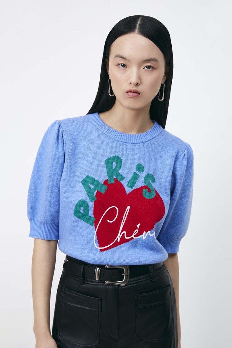 suncoo法国代购2022年秋冬女装h22m01165甜美圆领短袖毛衣