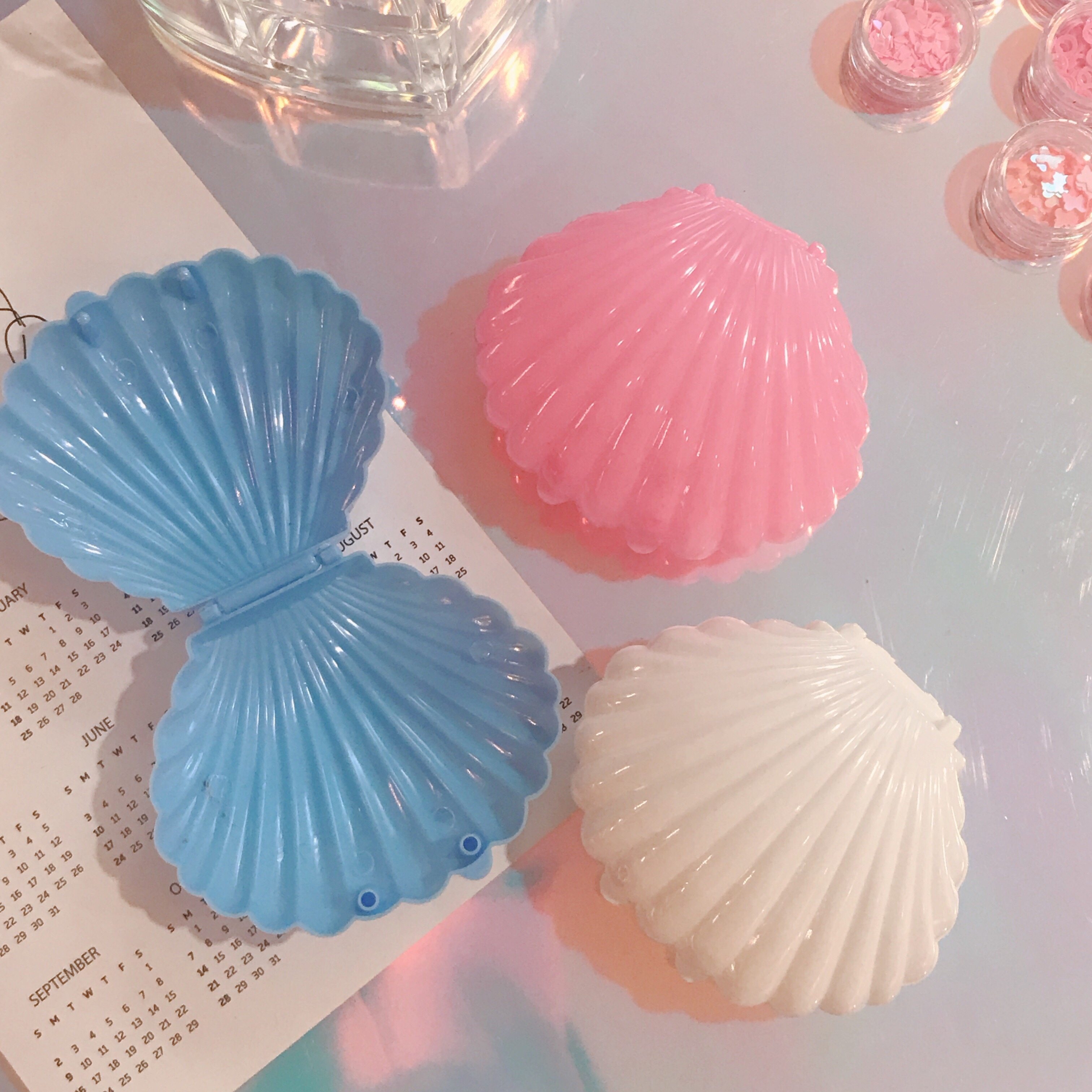 日系少女粉色透明贝壳首饰收纳盒软妹原宿可爱甜美饰品盒摆件