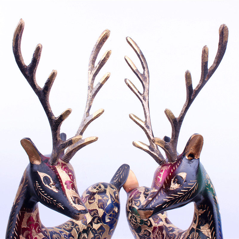 巴基斯坦铜器一鹿有你黄铜雕刻情侣鹿家家居新婚巴基斯坦特色