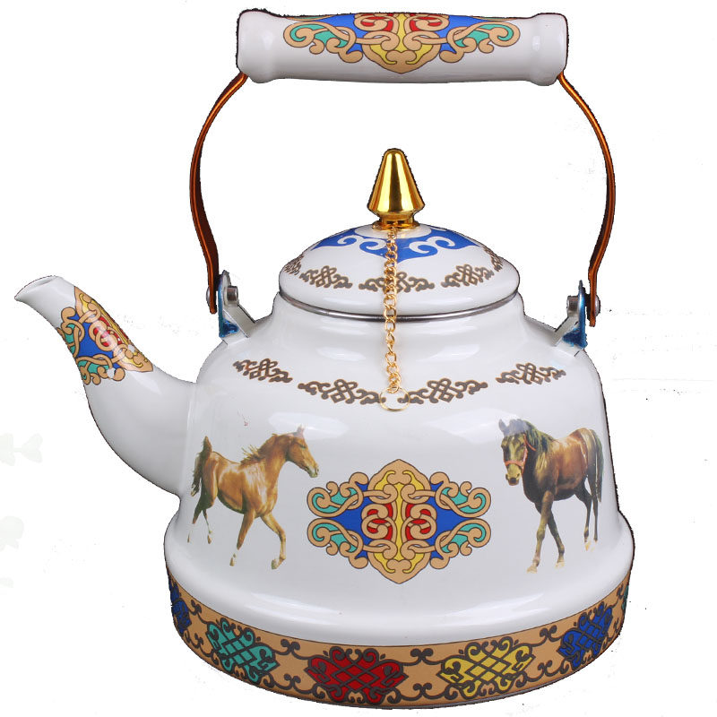新疆饭店彩绘搪瓷奶茶茶壶哈萨克蒙古族特色烧水保温壶