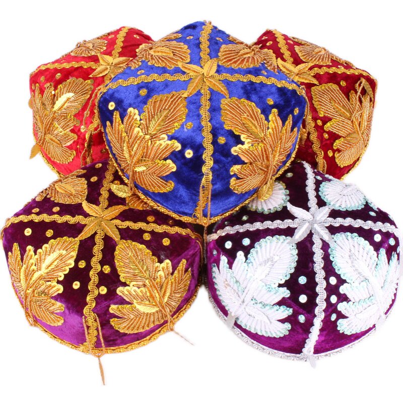 新疆小花舞女女士手工绣珠亮片帽子维吾尔族演出帽子