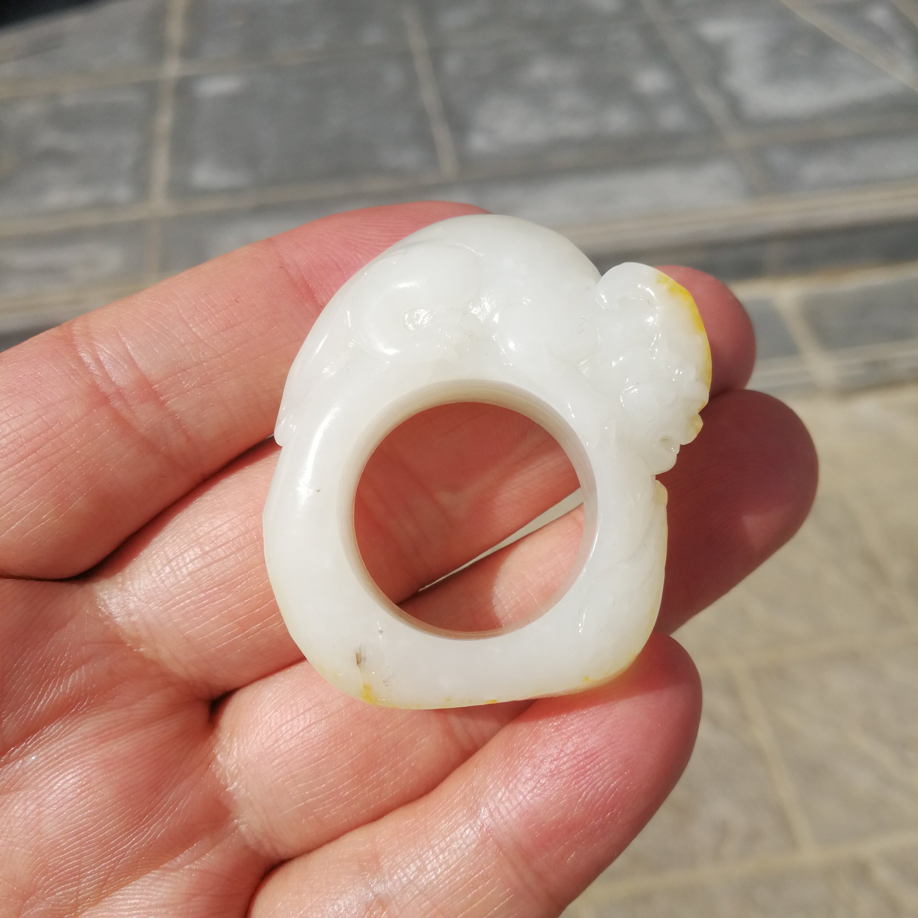 狭义新疆和田玉籽白玉貔貅扳指洒金一级白真籽手饰