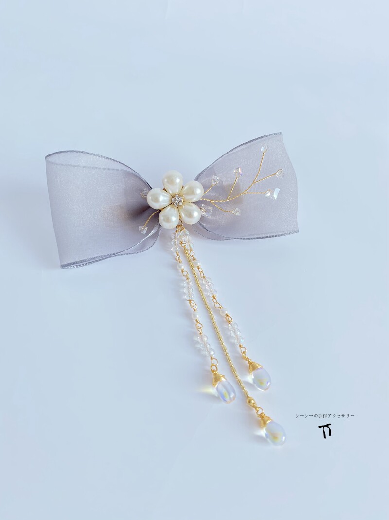 绢纱蝴蝶结发夹后脑勺夹子超仙流苏发饰森系气质发饰