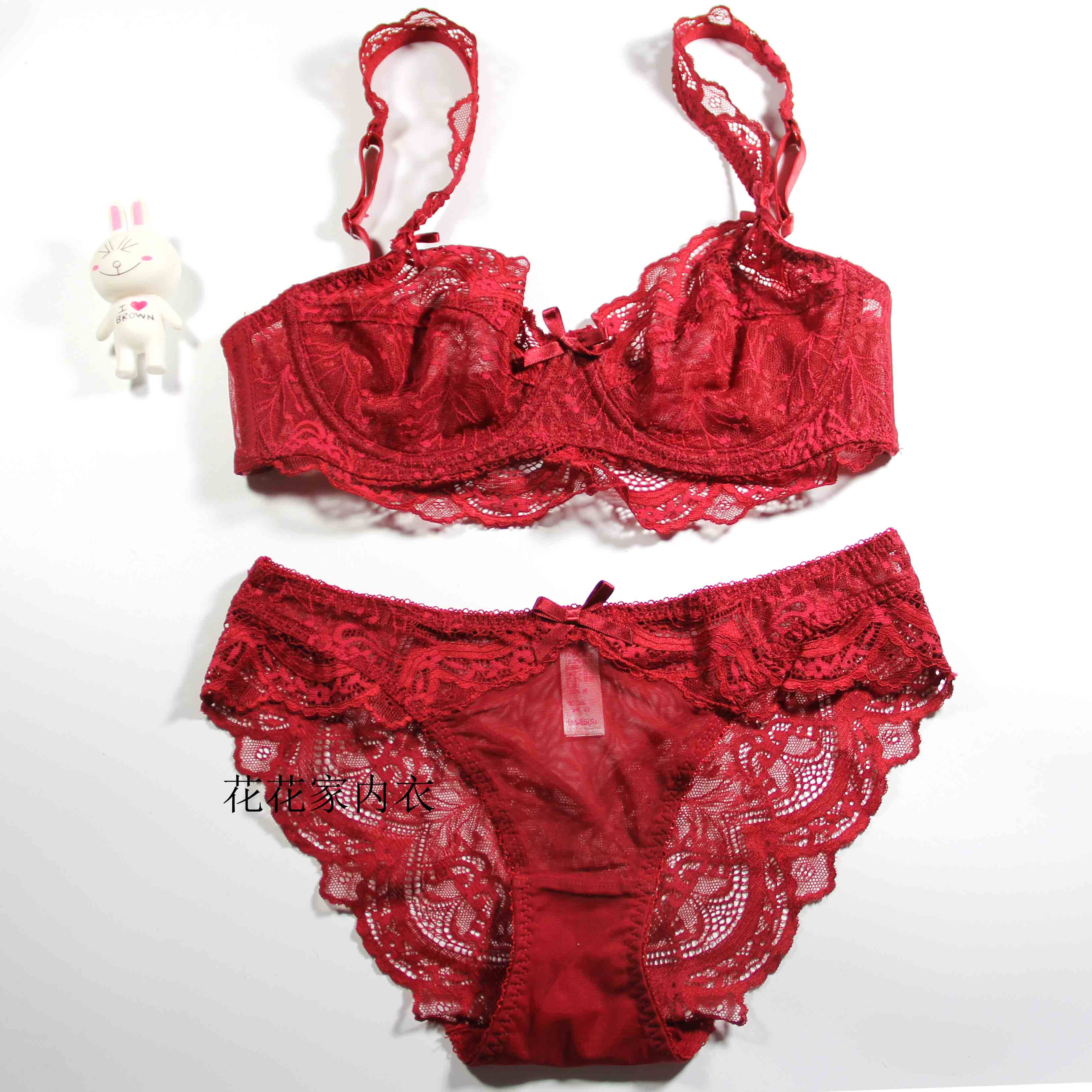 法式透明de套装文胸蕾丝胸罩显小超薄大胸文胸套装