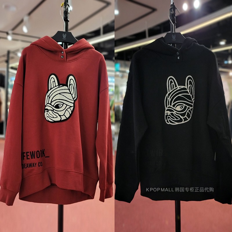 韩国代购lifework春秋女款情侣装法国斗牛犬标志卫衣