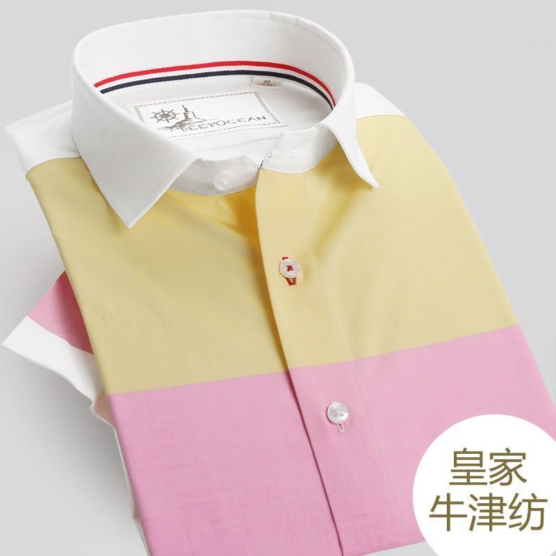 夏季新品薄款牛津纺拼接小领短袖衬衫男时尚男装衬衣纯棉韩版修身
