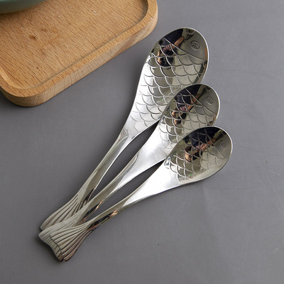 北欧创意304不锈钢鱼饭勺甜品勺吃饭汤勺子家用鱼型勺子