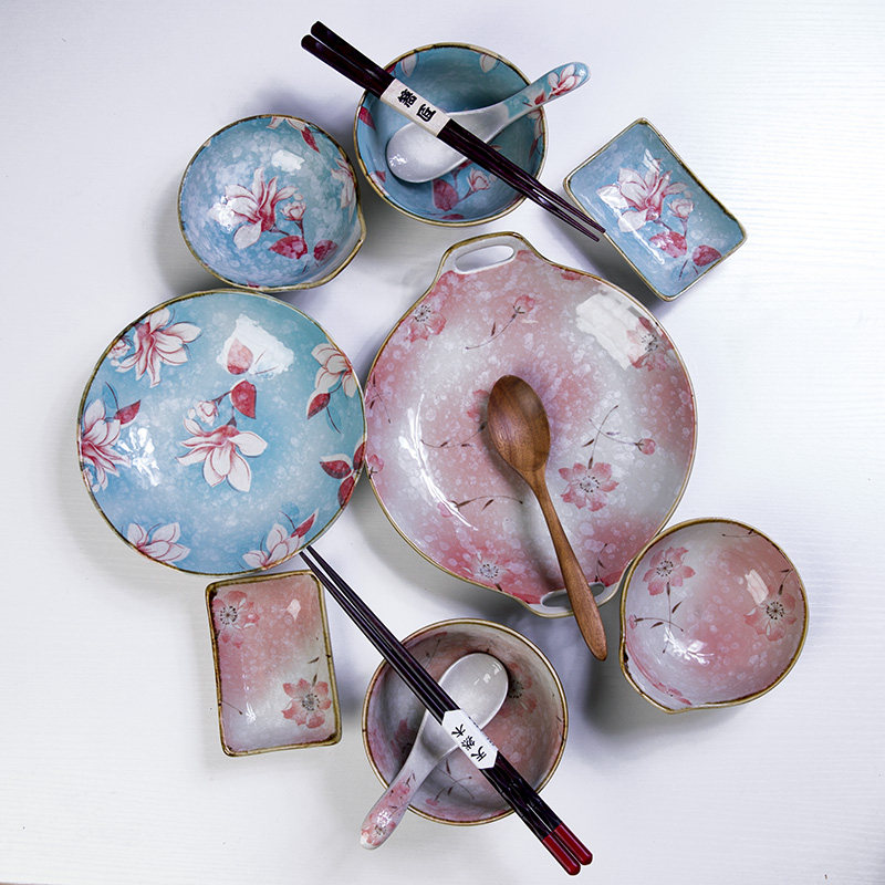 和风四季日式手绘釉下彩餐具陶瓷碗碟家用盘饭碗面碗24头套装礼盒