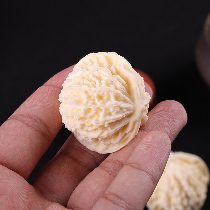 文玩象牙果核核桃四座座楼白狮狮子头虎头官帽摆件