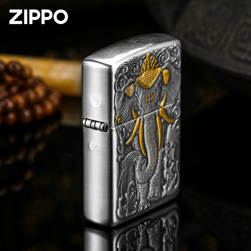 zippo正版打火机鬼王六牙象王盔甲机银机贴金收藏zippo