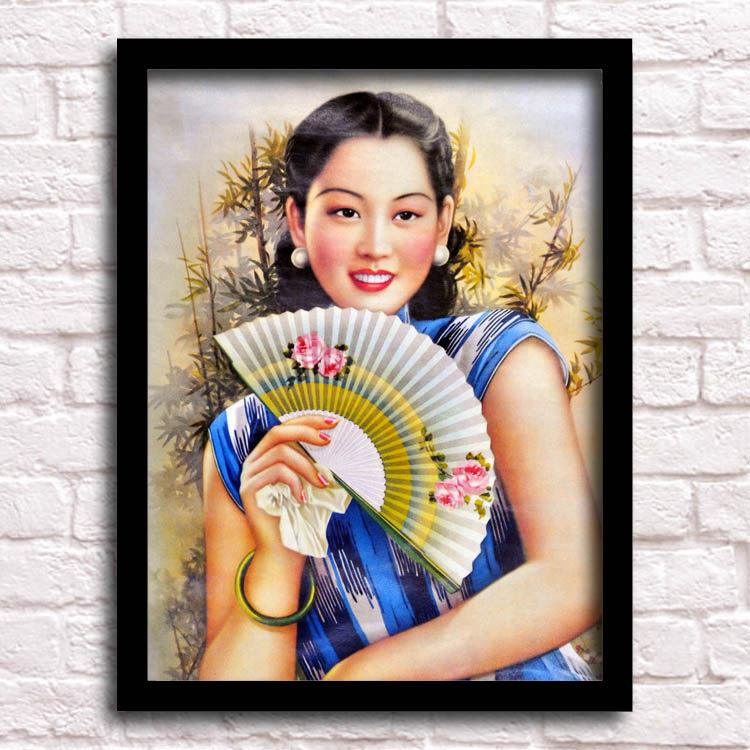 民国老上海复古装饰画旗袍美女旧上海怀旧挂画酒吧咖啡厅餐厅墙画
