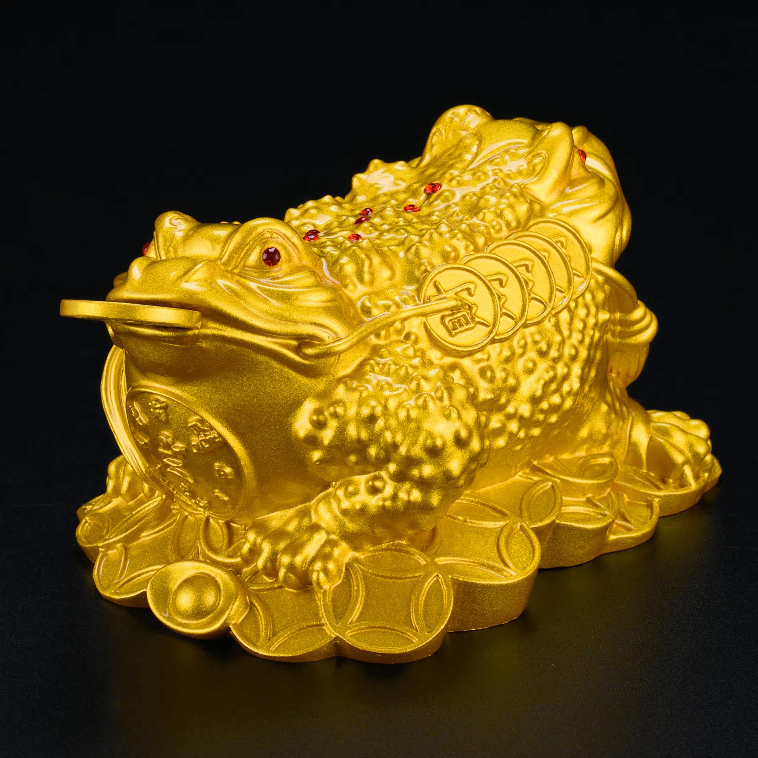 纯铜金蟾招财摆件旺财财神三脚蟾蜍大号双头三足金蟾店铺开业礼品