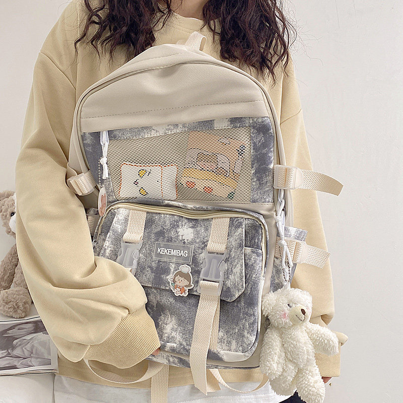 森系ins风中中学生初中生原创书包女韩版扎染韩国双肩背包