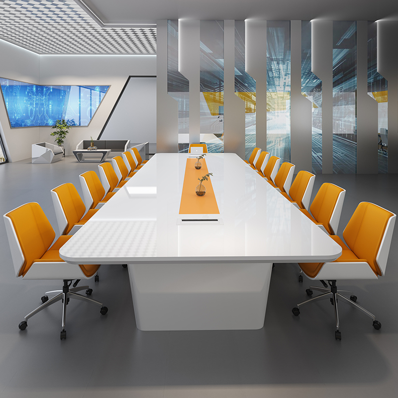 白色烤漆会议桌长桌简约现代开会大型培训创意会议桌