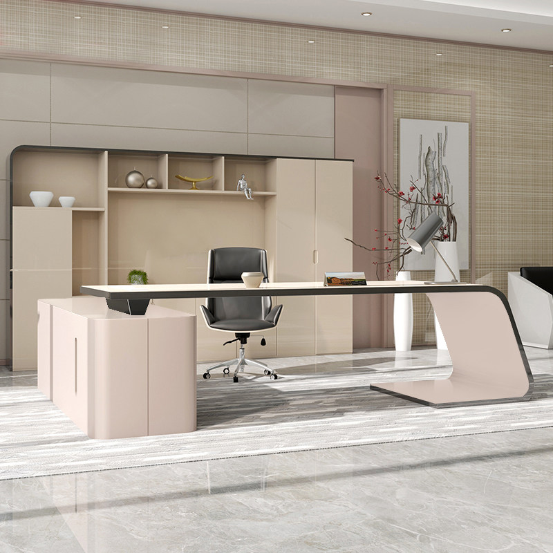 老板桌时尚总裁桌简约现代高档粉红色大气大班台办公室女老板桌