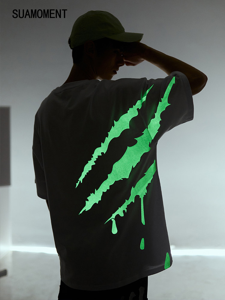 suamoment爪痕抓痕夜光侧大爪国潮牌情侣装半袖inst恤