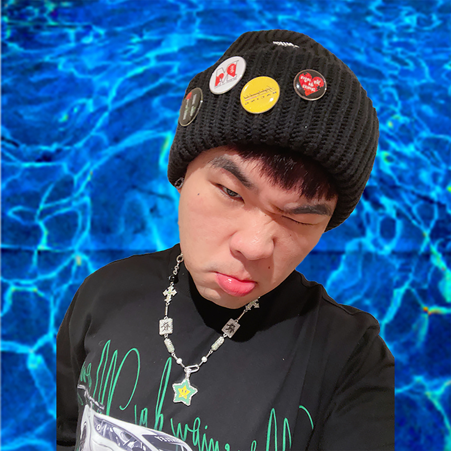 psyp正确maisonemerald镶钻说唱笑脸幸运星项链嘻哈项链