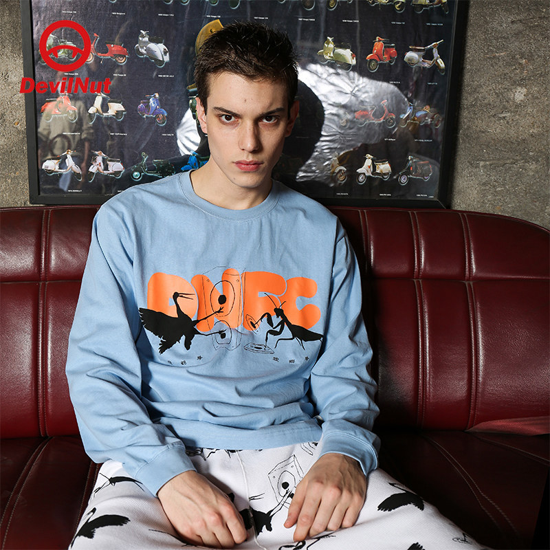 devilnut潮牌恶魔2021秋季新款男女时尚蓝色t恤