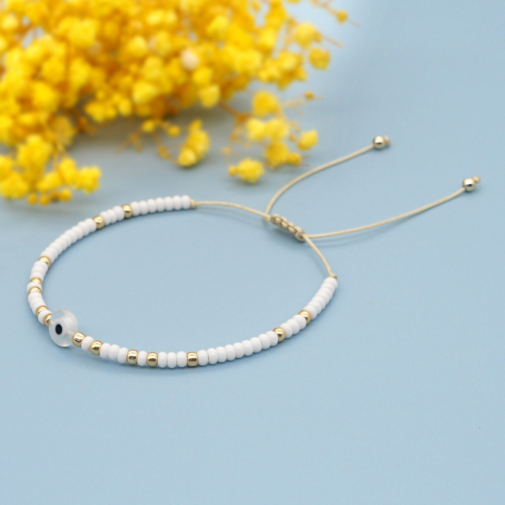 白色民族风手工编织个性琉璃眼睛米珠手链女同手链