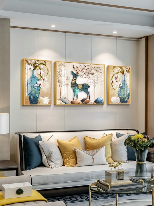 客厅装饰画镶钻瓷画大气招财沙发背景墙挂画玄关现代装饰画
