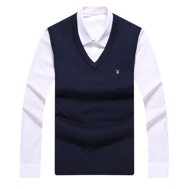 Playboy warm wool vest men's V-neck cashmere plus size knit sweater sweater dad suit vest waistcoat Playboy warm wool vest men's V-neck cashmere plus size knit sweater sweater dad suit vest waistcoat