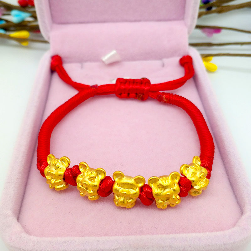 2021牛年本命年手链女属牛镀金转运珠黄金小金牛红绳饰品新年礼物