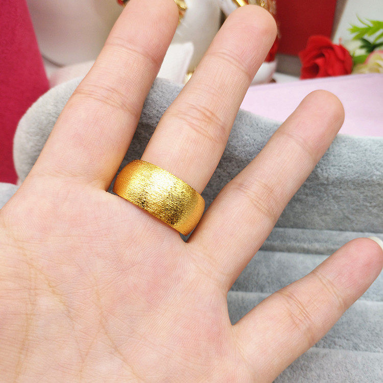 欧币镀黄金色满天星男士沙金戒指宽版开口光面戒指