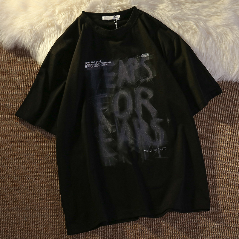 2022新款暗黑情侣装夏季宽松高街t恤男美式复古涂鸦潮牌短袖上衣