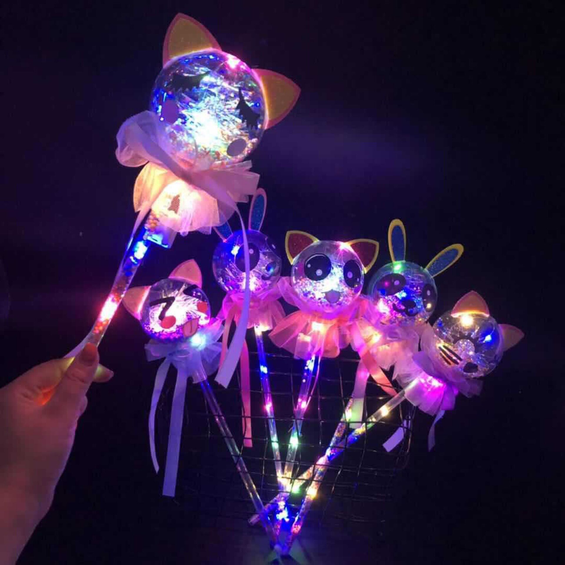 爆款卡通星空发光波波表情魔法棒仙女棒地推广发光玩具