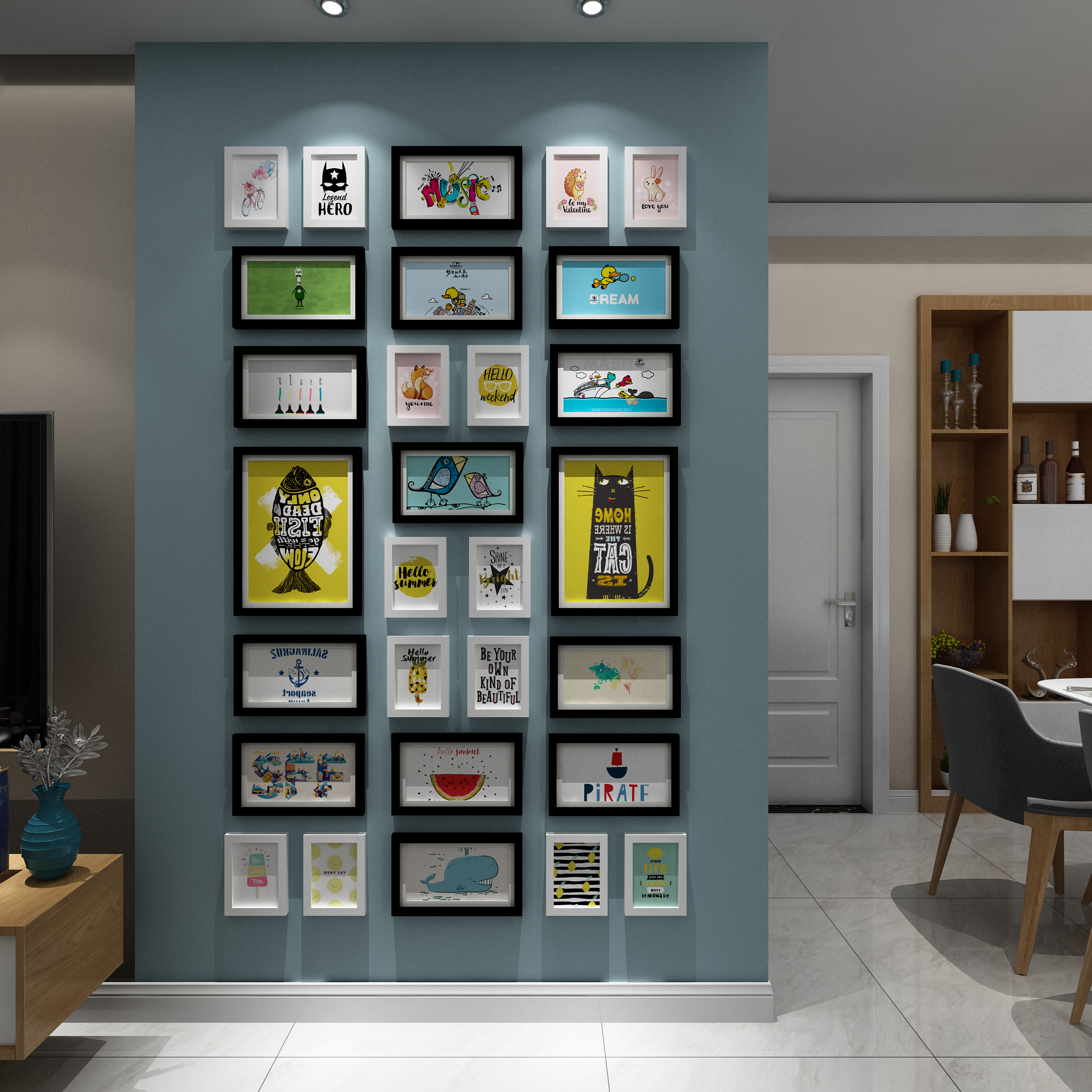 实木照片创意客厅现代简约餐厅相片玄关装饰过道照片墙