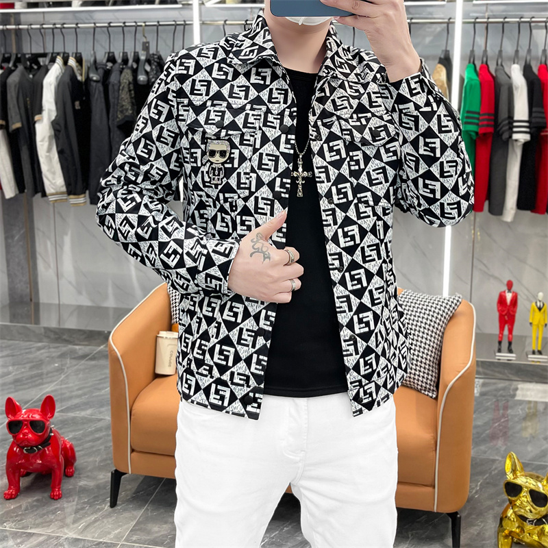 欧洲站春秋季新款男士翻领夹克衫潮牌印花网红青年薄款修身外套男