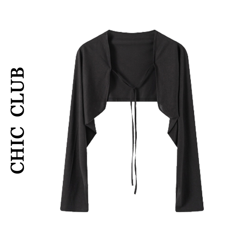 CHIC CLUB 冰丝防晒开衫女夏薄款外搭系带小披肩防晒衣罩衫短外套