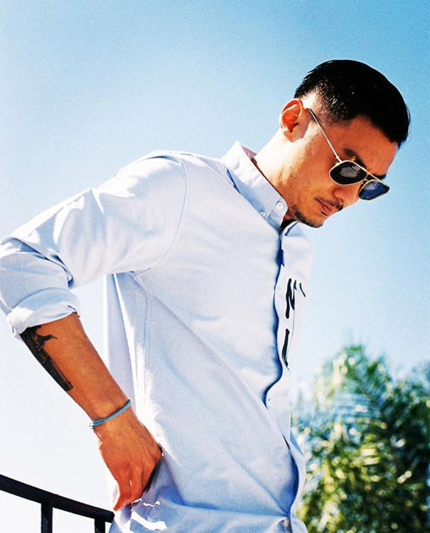 余文印花长袖衬衣牛津青年宽松余文乐潮流休闲衬衫