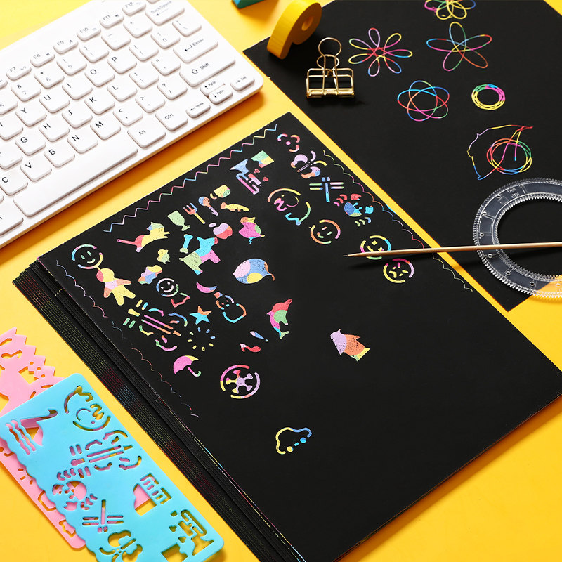 画纸儿童美术涂鸦彩色画彩色变色砂纸画绘刮刮折纸