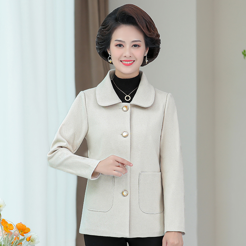 新款妈妈秋装洋气上衣中年女秋冬装短款风衣中老年人冬季毛呢外套