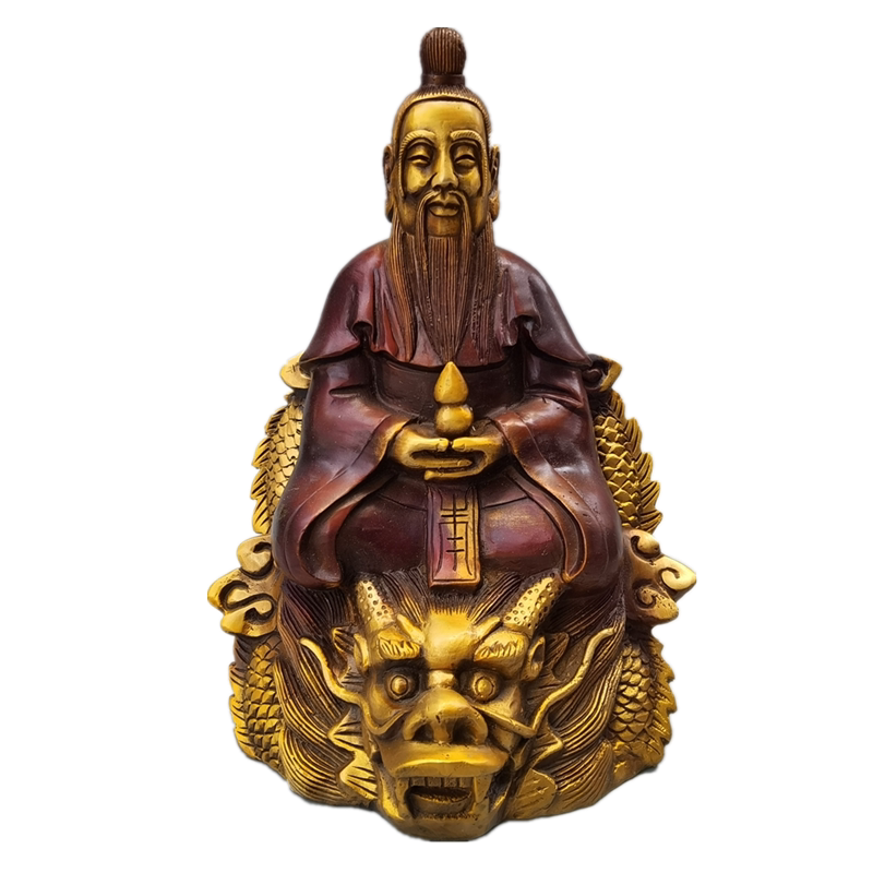 陆压道纯铜铜像坐龙君道道教神像家居供奉装饰品摆件