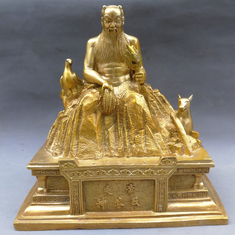 炎帝纯铜神农氏铜像三皇五帝神农大帝家居铜器供奉摆件