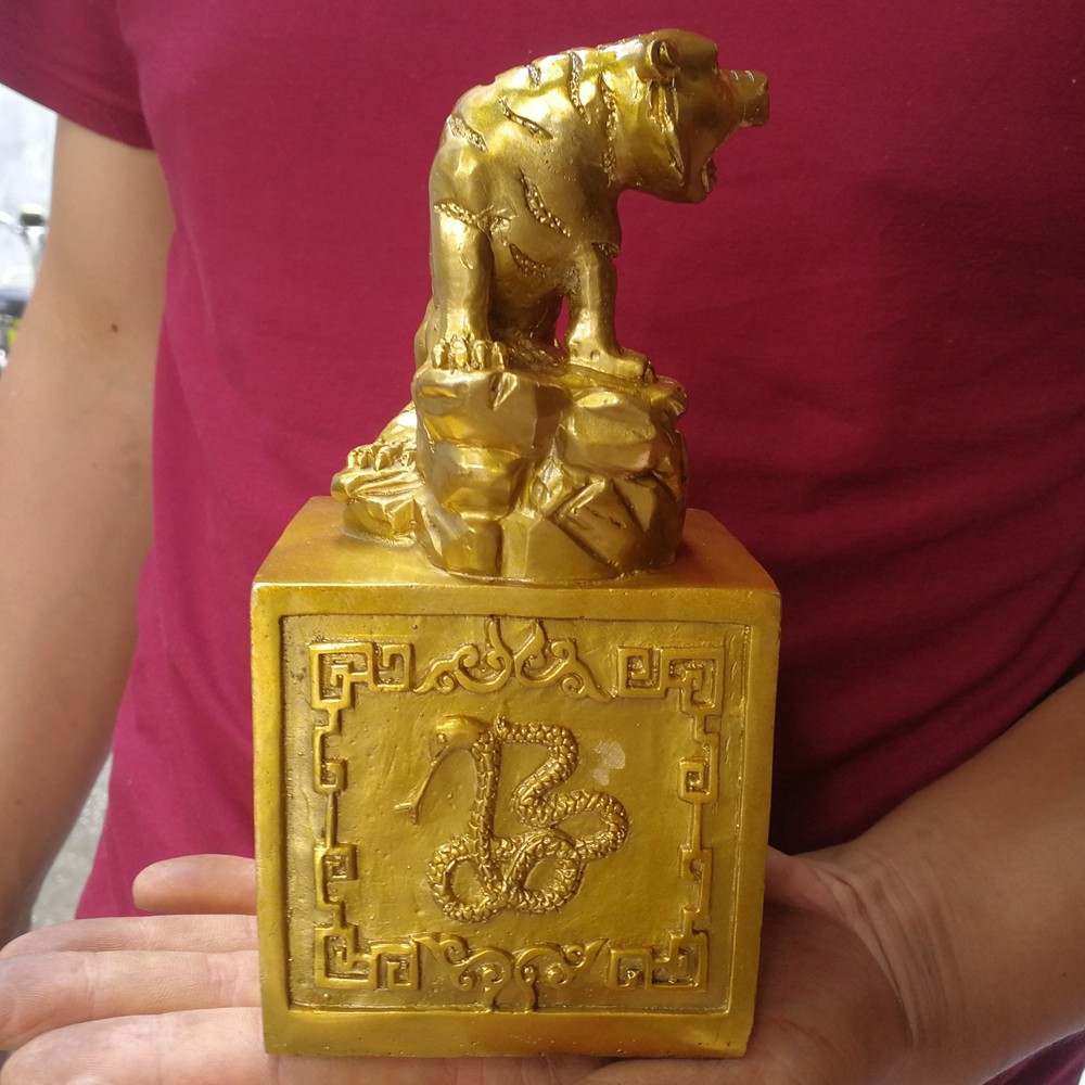 纯铜上山大印虎头虎符生肖生肖印印章受命于天即摆件