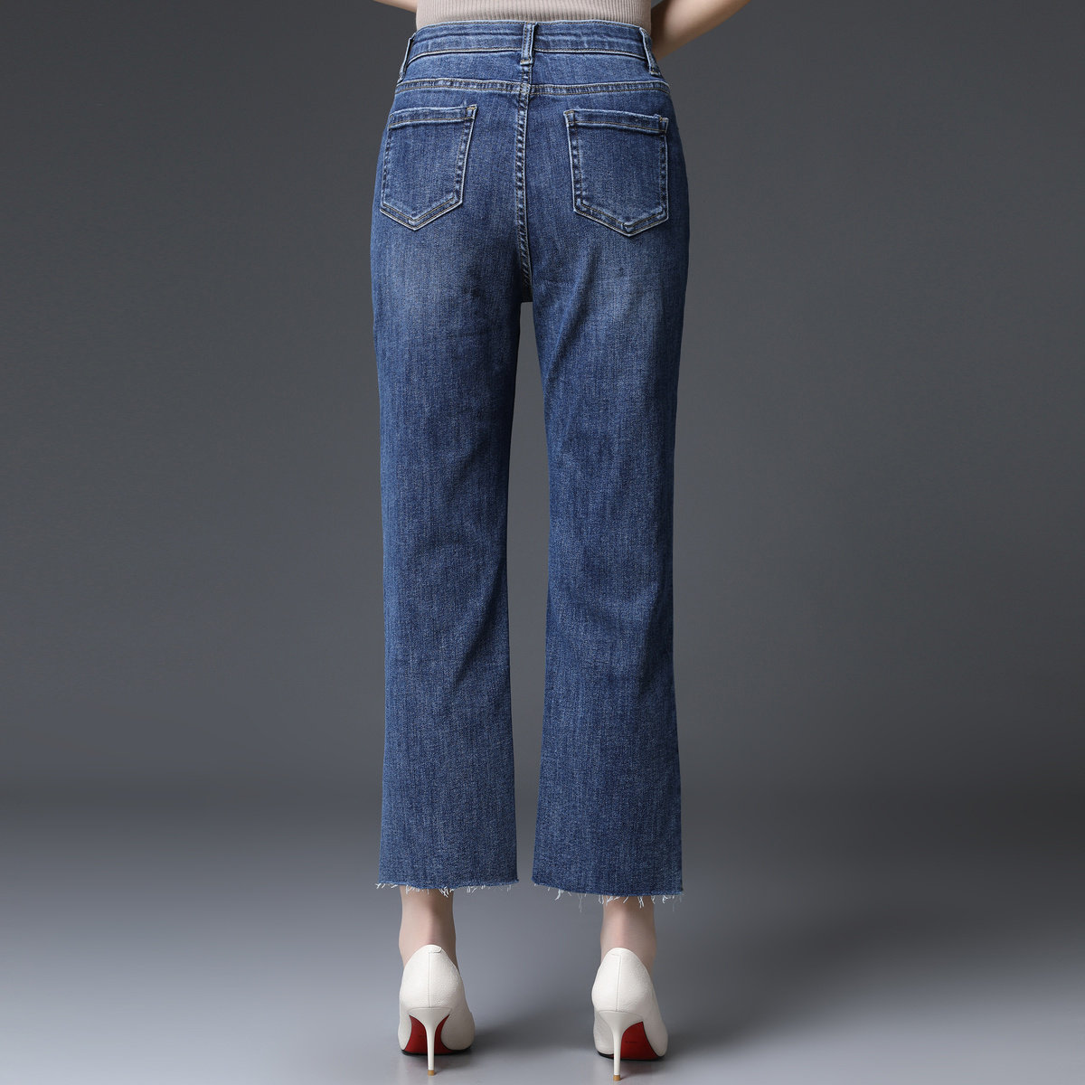 时尚胖妈妈妈秋款牛仔裤百搭高腰九分中老年女裤中老年女装