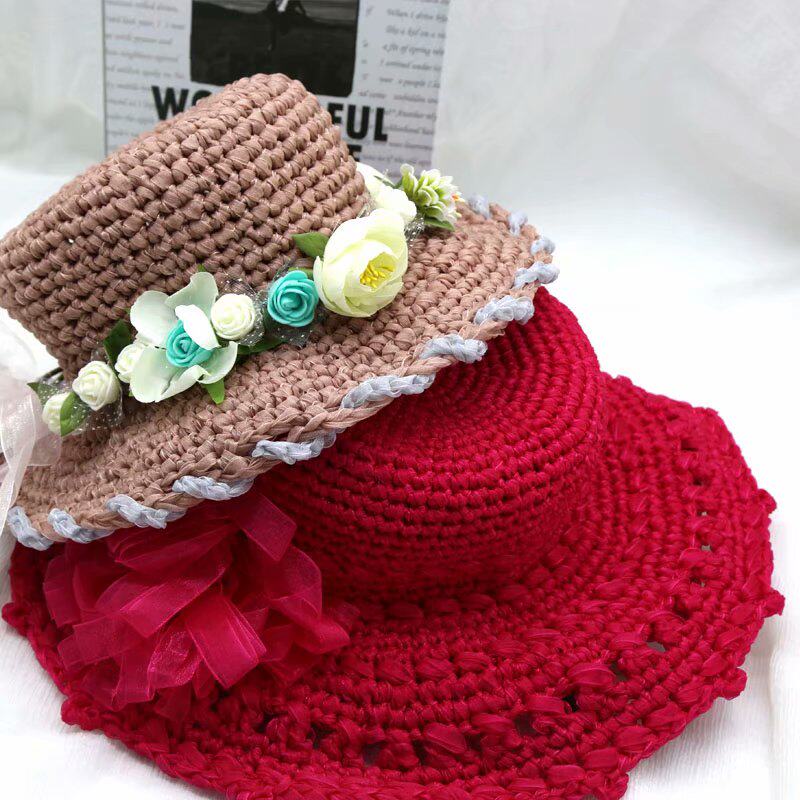 雪纺纺纱丝带手工编织夏凉帽遮阳帽diy毛线帽子毛线