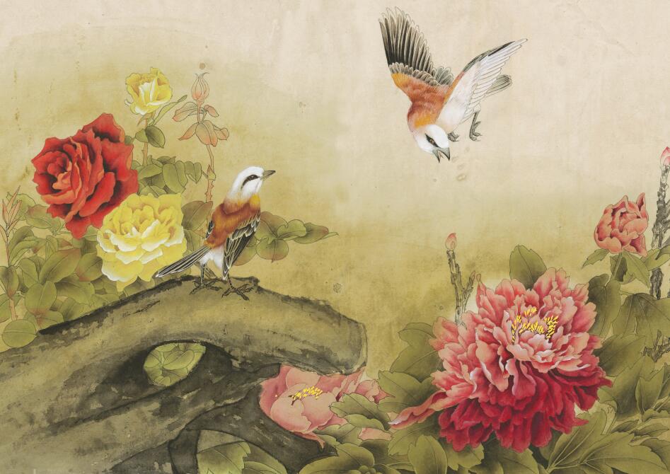 花鸟长卷上高酒店46x333国画办公客厅装饰画芯高国画